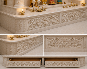Modern Teak Wood Pooja Temple in White Finish Luxury White Teak Wood Ram Darbar Pooja <b>Mandir</b> High-End Wooden Hindu Shrine - Product Image 4