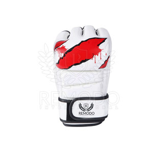 Gants de boxe et de Muay Thai personnalisés de qualité supérieure, imprimés, en cuir respirant, demi-doigts, avec fermeture Velcro au poignet, pour arts martiaux - Product Image 3