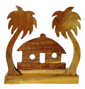Handcrafted wooden palm tree hut sculpture tropical home decor rustic <b>island</b> style tabletop ornament eco friendly souvenir - Product Image 4