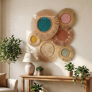 Handwoven Bohemian Rustic Seagrass <b>Wall</b> Hanging Round <b>Wall</b> Decor Natural Fiber Floral Design for Living Room & Bedroom - Product Image 4