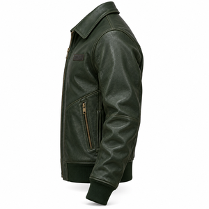 Chaqueta Bomber de Cuero Vacuno Genuino Verde Oscuro para Hombre, Estilo Aviador Vintage Personalizada, Ropa de Invierno - Product Image 4