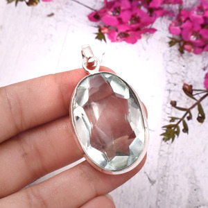 Collier pendentif ovale en zircon bleu ciel, argent allemand plaqué or, style vintage, cadeau unisexe pour mariage/anniversaire - Product Image 2