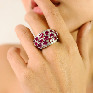 18K Solid Gold 6.65ct Ruby <b>Diamond</b> Cluster Cocktail Dome <b>Ring</b> - Product Image 5