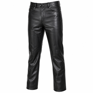 Pantalones de Cuero para Motociclista de Cintura Alta para Hombre, Talla Grande, Corte Regular, Pierna Recta, Recubrimiento de PU Resistente, con Bolsillos, para Invierno - Product Image 1