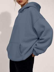 <b>Women</b> Oversized Hooded Sweatshirt Solid Color Cotton Fleece <b>Pullover</b> with Pockets Regular Fit Autumn Wear - Product Image 4