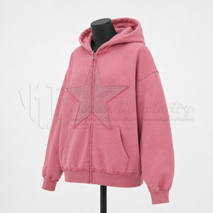 Sweat-shirt à capuche personnalisé avec fermeture éclair, style streetwear, coupe oversize, motif étoile, fabricant OEM ODM en gros - Product Image 3