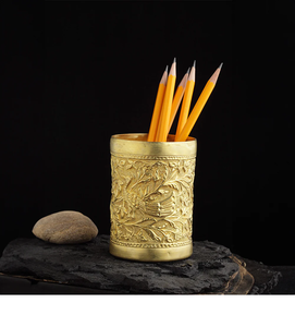 <b>Desk</b> <b>Simple</b> Practical Round Brass Pen Holder Container Storage Box Office <b>Desk</b> Organizer & Stationary Storage Crafts - Product Image 1