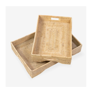 Bandeja de Servir de Ratán Estilo Boho Hecha a Mano de Primera Calidad con Asas de Madera, Organizador Ecológico para el Hogar, Bandeja Decorativa para Té - Product Image 5