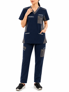 Cotton Jersey Fabric Unisex 200G V-<b>Neck</b> Multiple Pockets Quick Drying Medical Scrub Uniform - Product Image 1
