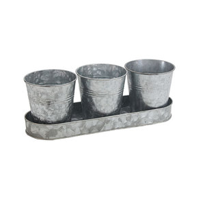 Ensemble de jardinières en métal galvanisé avec plateau |   Lot de 3 pots de fleurs rustiques en zinc pour décoration intérieure, extérieure, jardin et rebord de fenêtre - Product Image 1