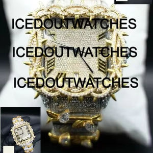 Ensemble montre et bracelet en acier inoxydable et moissanite, style hip-hop, cadran carré, résistant à l'eau 10 bars, pour cadeau de mari - Product Image 1