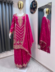 Indian Boutique Designer Traditional Embroidered Pink Chinon Suit with Heavy Dupatta <b>for</b> <b>Wedding</b> and Engagement Women's Dress - Product Image 1