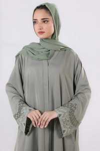 2026 Women's Modest Islamic Dubai <b>Abaya</b> Cardigan Front Open Breathable V Neck Floor Length Loose Fit Beaded Sleeves Wholesale - Product Image 5