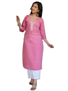 Kurta Casual para Mujer, Color Rosa, Corte Entallado, Largo Regular, Estilo Indio/Pakistaní, para Fiestas, de Rayón, Viscosa, Seda Romana, Secado Rápido, para Todas las Temporadas - Product Image 4