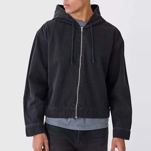 Sweat à capuche en denim pour homme de haute qualité, couleur unie, sweat à capuche en denim délavé léger pour homme, 100% coton - Product Image 2