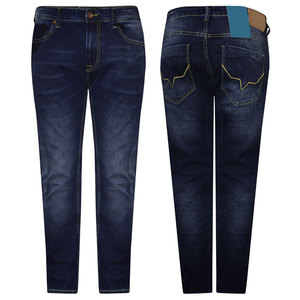 Jeans de Mezclilla para Hombre, Corte Slim Fit, Azul Oscuro, Cintura Alta, Pierna Recta, Casuales, de Algodón Lavado, Estilo Otoñal - Product Image 6