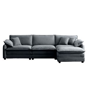 Divano Sezionale a L Oversize a 3 Posti in Corduroy Grigio con Poggiapiedi e Pouf per Soggiorni - Product Image 4