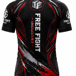 T-shirt de compression unisexe à manches courtes pour la lutte libre, imprimé par sublimation, séchage rapide, protection UPF50+, antibactérien, noir et rouge - Product Image 3