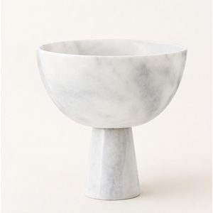 Bol sur piédestal en marbre blanc de luxe, minimaliste, en pierre naturelle, centre de table décoratif, bol moderne, plateau à fruits pour la maison - Product Image 3