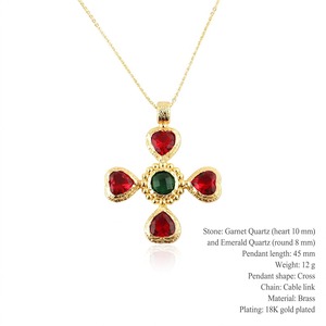 Collier Croix Crucifix Plaqué Or 18 carats avec Pendentif Croix Designer en Quartz Grenat et Quartz Émeraude, Chaîne Câble, Meilleure Vente - Product Image 1