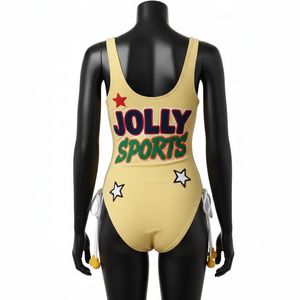 Maillot de bain une pièce de luxe pour femme, 180 GSM, polyester et élasthanne extensibles, jaune, logo brodé personnalisé - Product Image 2