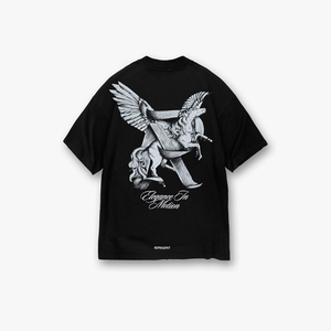 เสื้อยืดแขนสั้นสีดำสำหรับผู้ชายพิมพ์ลายม้ามีปีกเสื้อผ้าฝ้ายเจอร์ซีย์คอกลมทรงปกติแบบลำลอง - Product Image 2