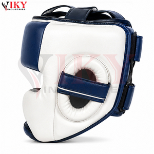Casque de boxe OEM ODM bleu et blanc avec rembourrage antichoc, en cuir PU durable, ajustement réglable, protège-dents confortable et large - Product Image 3