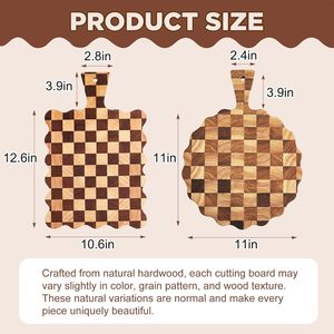 Lot de 2 planches à découper en bois à motif damier festonné avec poignée, bord ondulé en bois de bout, planche de service pour pain, vente en gros - Product Image 6