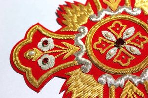 Luxury Hand Embroidered Bullion <b>Wire</b> Cross Badge Goldwork Religious Applique with Water Resistant 3D Raised Effect for Vestments - Product Image 5