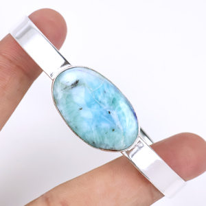 Natural Larimar Gemstone <b>Bracelet</b> 925 Sterling <b>Silver</b> Plated Adjustable <b>Cuff</b> <b>Bracelet</b> for Women Handmade Jewelry For Women - Product Image 1