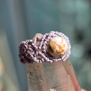 Dendritic Agate Macrame <b>Ring</b> White Brown Gem Lavender Cord <b>Adjustable</b> Boho Handmade Healing Jewelry - Product Image 1