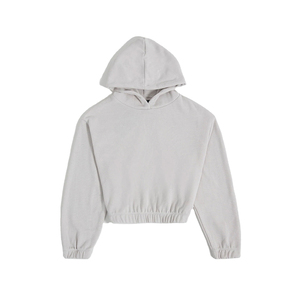 Sudadera con capucha Harajuku para mujer, de invierno, larga, con logo frontal, 100% algodón, forro polar, con bolsillo, sin cordón, parte inferior corta, elástica - Product Image 1
