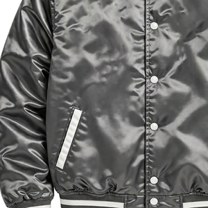 Veste bomber en satin noir pour homme ZPB, coupe classique, col rabattu, fermeture à boutons, style décontracté pour l'automne, style unisexe - Product Image 6