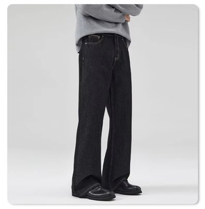 Jean large noir brut à taille mi-haute, respirant, avec impression foil, design personnalisé, nouvelle tendance, en denim japonais selvedge, pour homme, idéal pour le printemps - Product Image 4