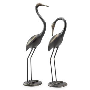 Grande Sculpture et Figurine d'Héron en Métal Moderne de Luxe pour Jardin, Finition Patine Verte Antique, Oiseaux de Grande Taille - Product Image 2