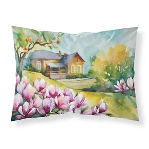 Louisiana Magnolias acuarela ilustraciones decorativas funda de almohada ligera y súper suave fácil cuidado funda de cojín de tamaño estándar - Product Image 1