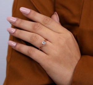 Moissanite 4MM Round Cut <b>Solitaire</b> <b>Ring</b> Original 925 <b>Silver</b> With Rose Plated Fine Promise Gift Jewelry For Wedding Charms - Product Image 3
