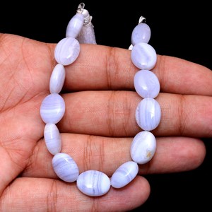 Perles ovales lisses en agate bleue naturelle de qualité supérieure (AAA+) 11x13mm-11x14mm, pierres semi-précieuses fantaisie en vrac pour la fabrication de bijoux - Product Image 3