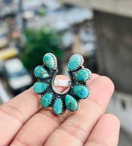 Wholesale Handmade 925 Sterling Silver Turquoise Horseshoe Cluster <b>Ring</b> Opaque Gemstone <b>Statement</b> <b>Rings</b> For Women Bulk Supplier - Product Image 2