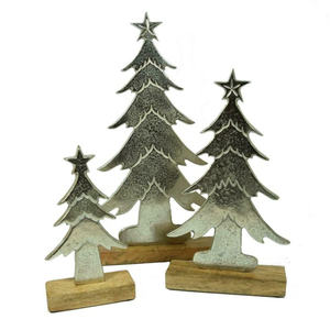 Modern Metal <b>Christmas</b> <b>Tree</b> Sculpture With Wooden <b>Base</b> Wholesale Antique Silver Tabletop Holiday Figurine <b>For</b> Home Office Decor - Product Image 1