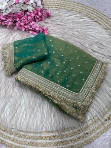 Sari en tissu mousse de créateur, Sari en dentelle royale Jari, Sari Jari Butti en mousse, Sari de cérémonie, Sari ethnique de créateur pour soirée - Product Image 1