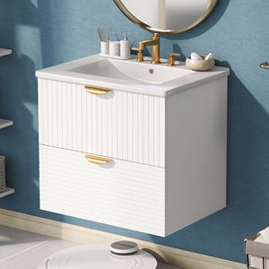 Modern 24-Inch Wall Mounted Bathroom Vanity with 2 <b>Drawers</b> for <b>Small</b> Bathrooms - Product Image 1