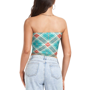 Cute Teal Pink Plaid Pattern Sublimation Tube <b>Top</b> for Women Trendy Design Strapless Women's Clothing best selling OEM 2026 - Product Image 2