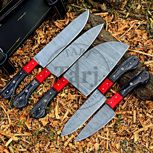 Handmade Damascus Steel Five-piece Kitchen Chef <b>Knife</b> <b>Set</b> with Wood Handles <b>Sharp</b> Ambidextrous by TARJ ENTERPRISES - Product Image 3