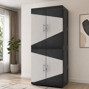 Armoire de rangement portable Naiba, autoportante, minimaliste, en plastique, avec portes à panneaux plats noirs, écologique, pour salon - Product Image 1