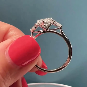 Marquise 3.50tcw Lab Diamond Engagement Ring-Three <b>Stone</b> Pear Side Stones 18k Gold Plated Luxury Party Ring - Product Image 2