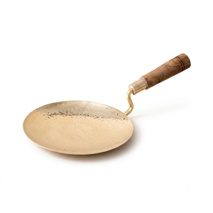 Hammered Brass Frying Pan Wooden Handle Handcrafted Brass Skillet Traditional Indian Cookware Brass Tawa Rustic Kitchen Decor - Product Image 1