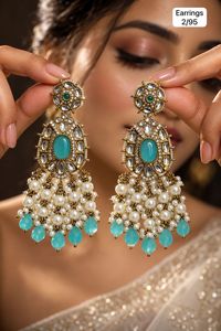 Pendientes colgantes estilo candelabro Kundan, imitación de perlas, latón chapado en oro, diseño floral, joyería moderna para mujer, para fiestas y bodas - Product Image 4