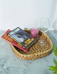 Handwoven Rattan Wicker Serving Tray Round Natural Bamboo <b>Bread</b> <b>Basket</b> Rustic Decorative Fruit Snack Organizer for Kitchen - Product Image 4