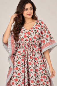 Robe longue tissée col en V style bohème pour femme, imprimé floral, taille élastique, coupe décontractée trapèze, respirante, avec fentes, idéale pour l'été - Product Image 4